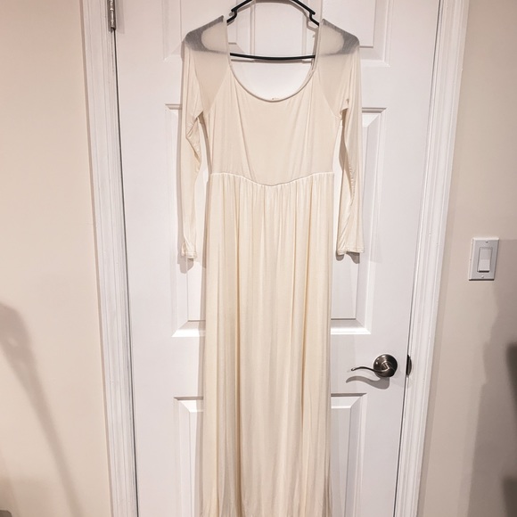 PinkBlush Ivory Solid Off Shoulder Maternity Maxi Dress - Picture 2 of 2